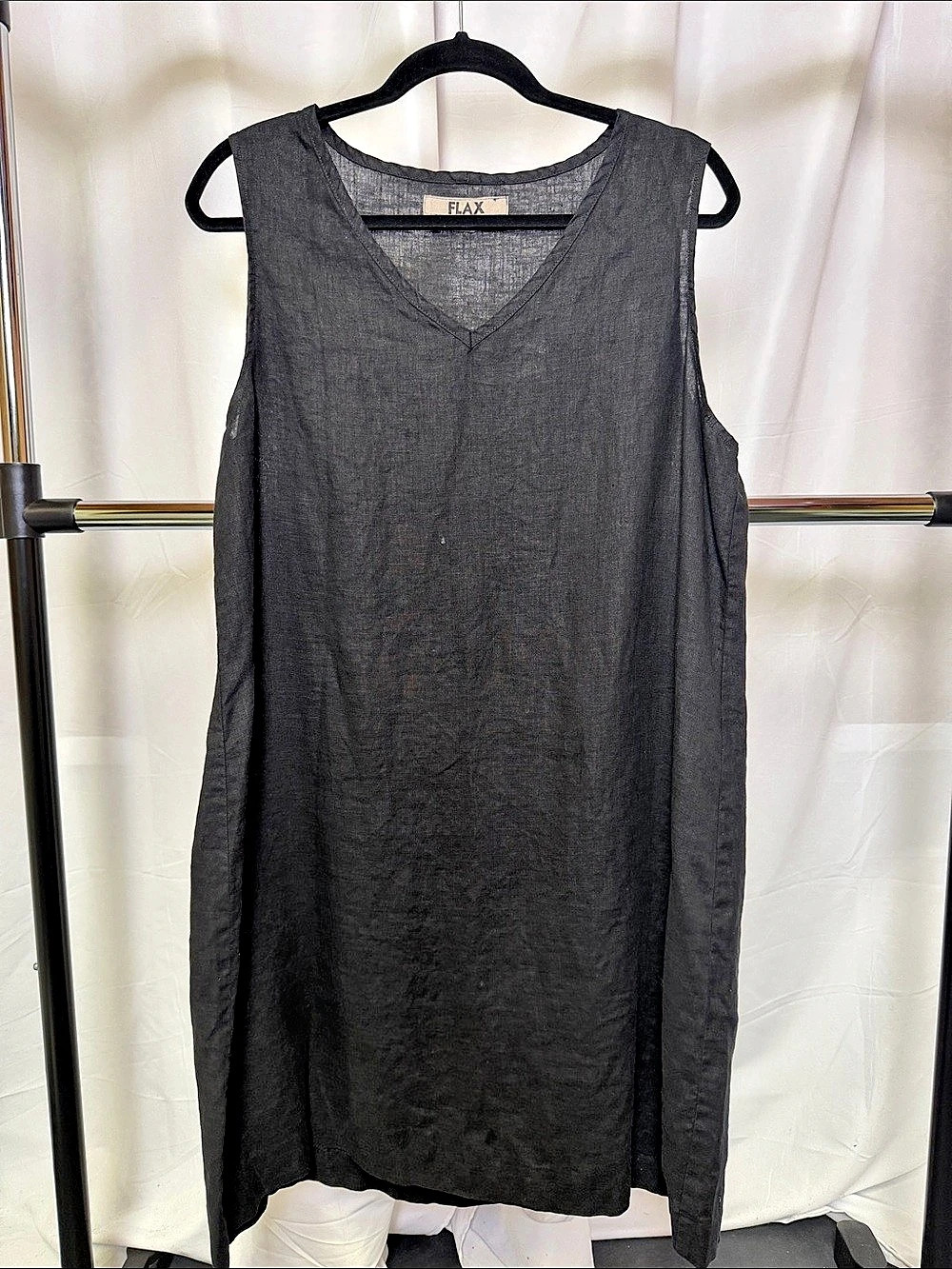 FLAX women’s linen shift Dress in Black Size Medium